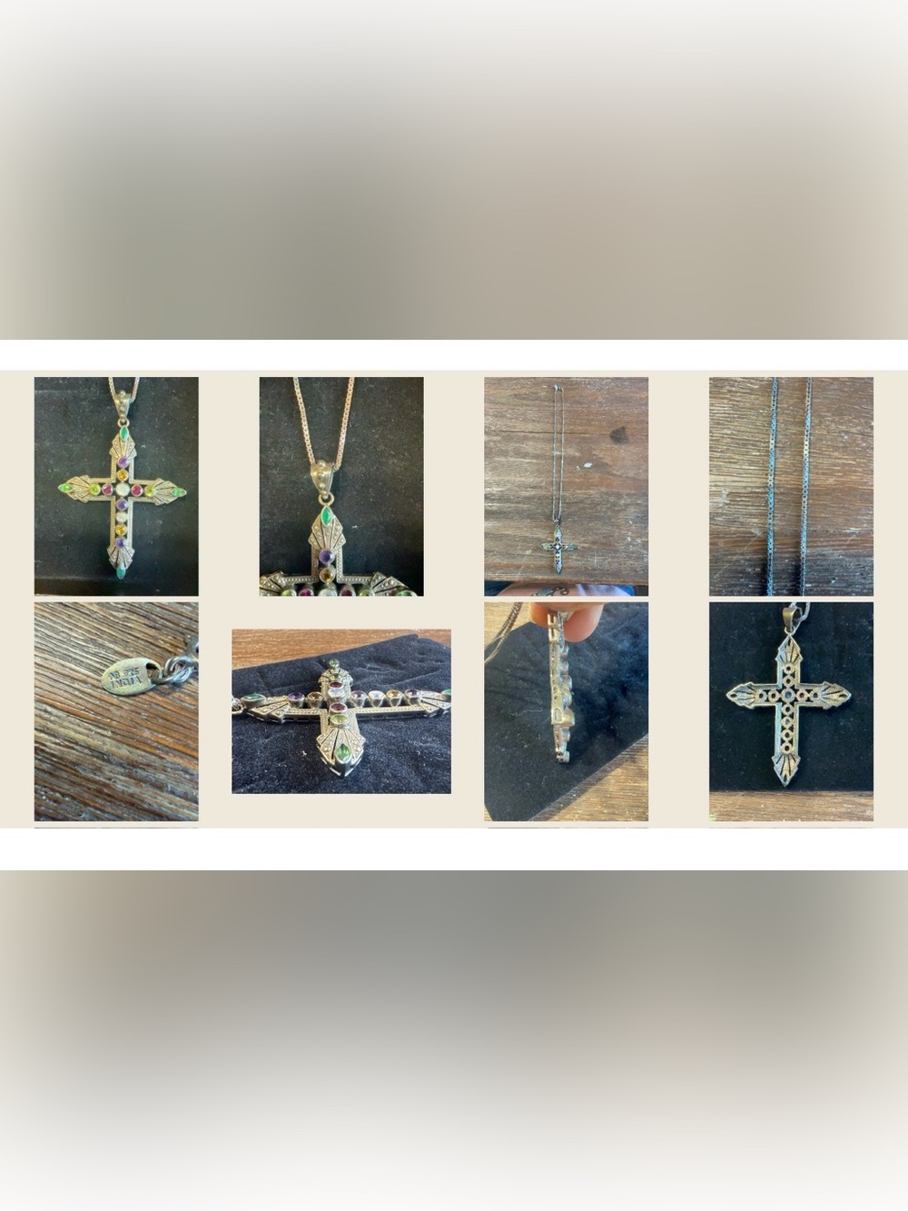 Large Vintage Nicky Butler 925 Sterling Silver Multi Gemstone Cross Necklace